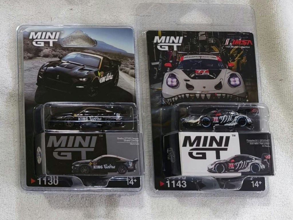 MINI GT Combo — Shelby GT500 Dragon Snake Concept + Porsche 911 GT3 R #77