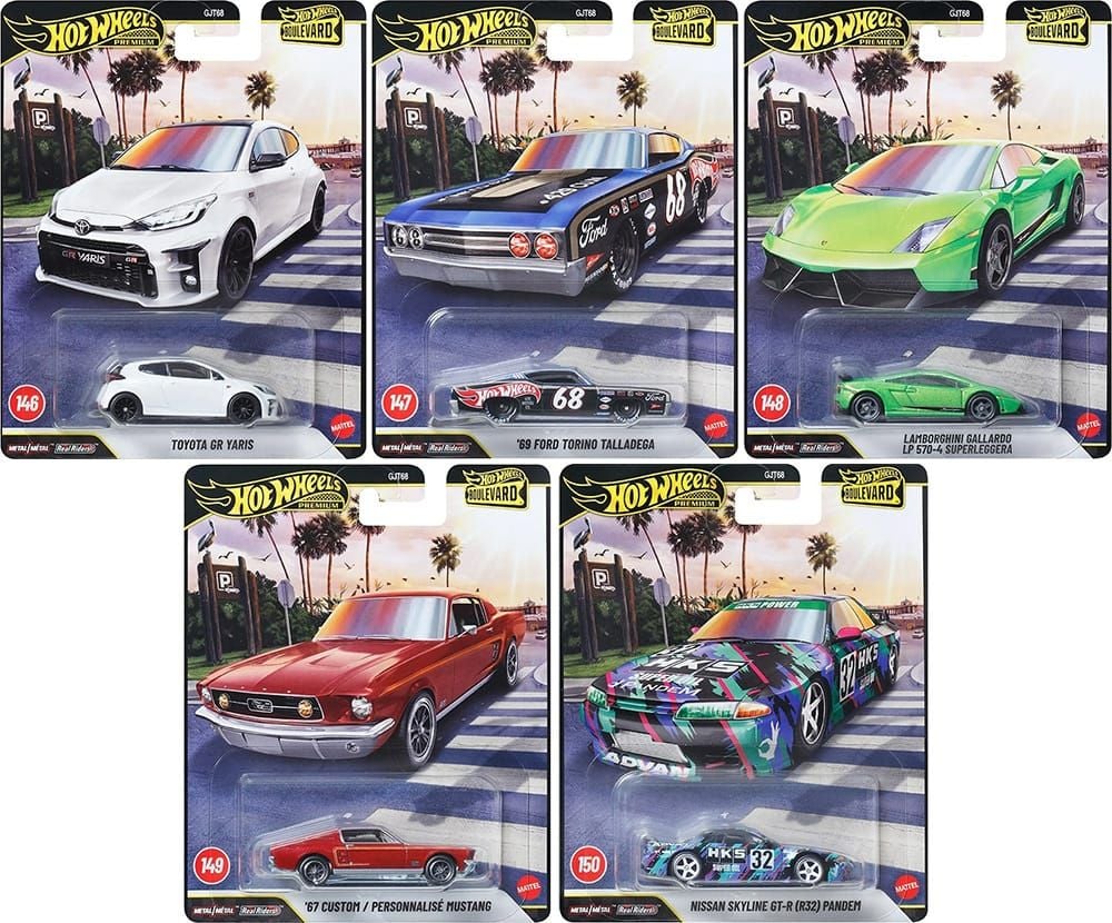 Hot Wheels Hot Wheels Premium Boulevard Set #146–150 | GR Yaris, Torino Talladega, Gallardo Superleggera, Mustang & R32 Pandem