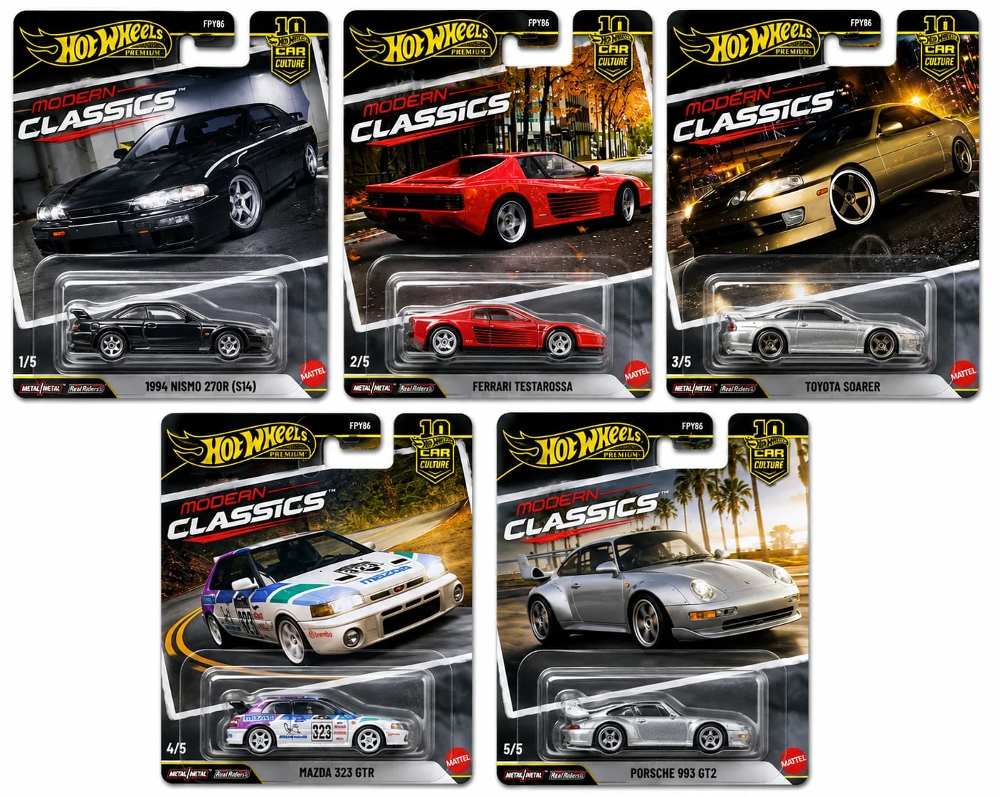 Hot Wheels Hot Wheels Premium Car Culture Modern Classics Set | NISMO 270R, Testarossa, Soarer, Mazda 323 GTR & Porsche 993 GT2