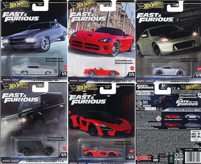 Hot Wheels Hot Wheels Premium Fast & Furious Set | Chevelle SS, Viper SRT-10, Nissan 370Z, Defender 110 & McLaren Senna