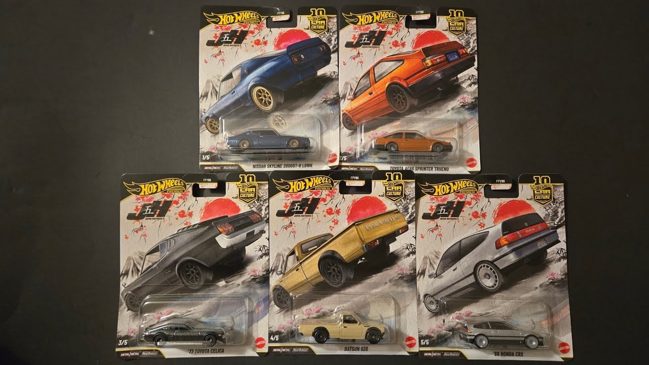 Hot Wheels Hot Wheels Premium Car Culture Japan Historics 3 Set | Skyline 2000GT-R, AE86 Trueno, Celica, Datsun 620 & Honda CRX