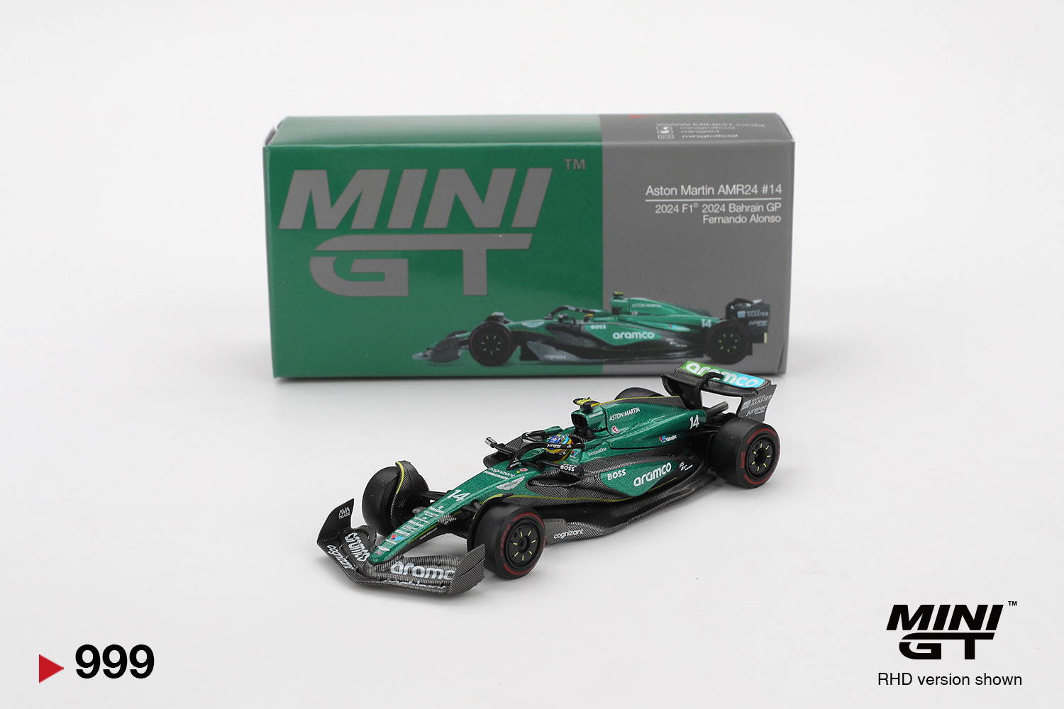 MINI GT Aston Martin AMR24 #14 Fernando Alonso 2024 Bahrain GP