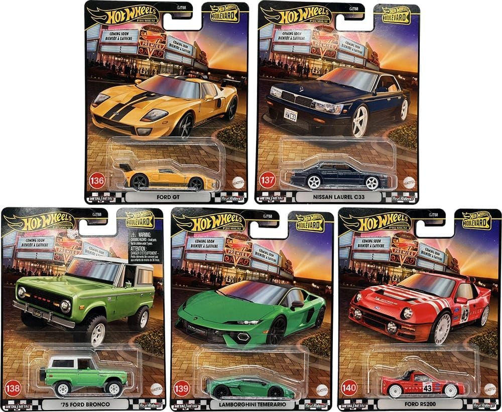 Hot Wheels Hot Wheels Premium Boulevard Set #136–140 | Ford GT, Nissan Laurel C33, Bronco, Temerario & Ford RS200