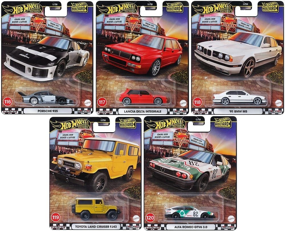 Hot Wheels Hot Wheels Premium Boulevard Set #116–120 | Porsche 935, Lancia Delta Integrale, BMW M5, Land Cruiser FJ43 & Alfa Romeo GTV6