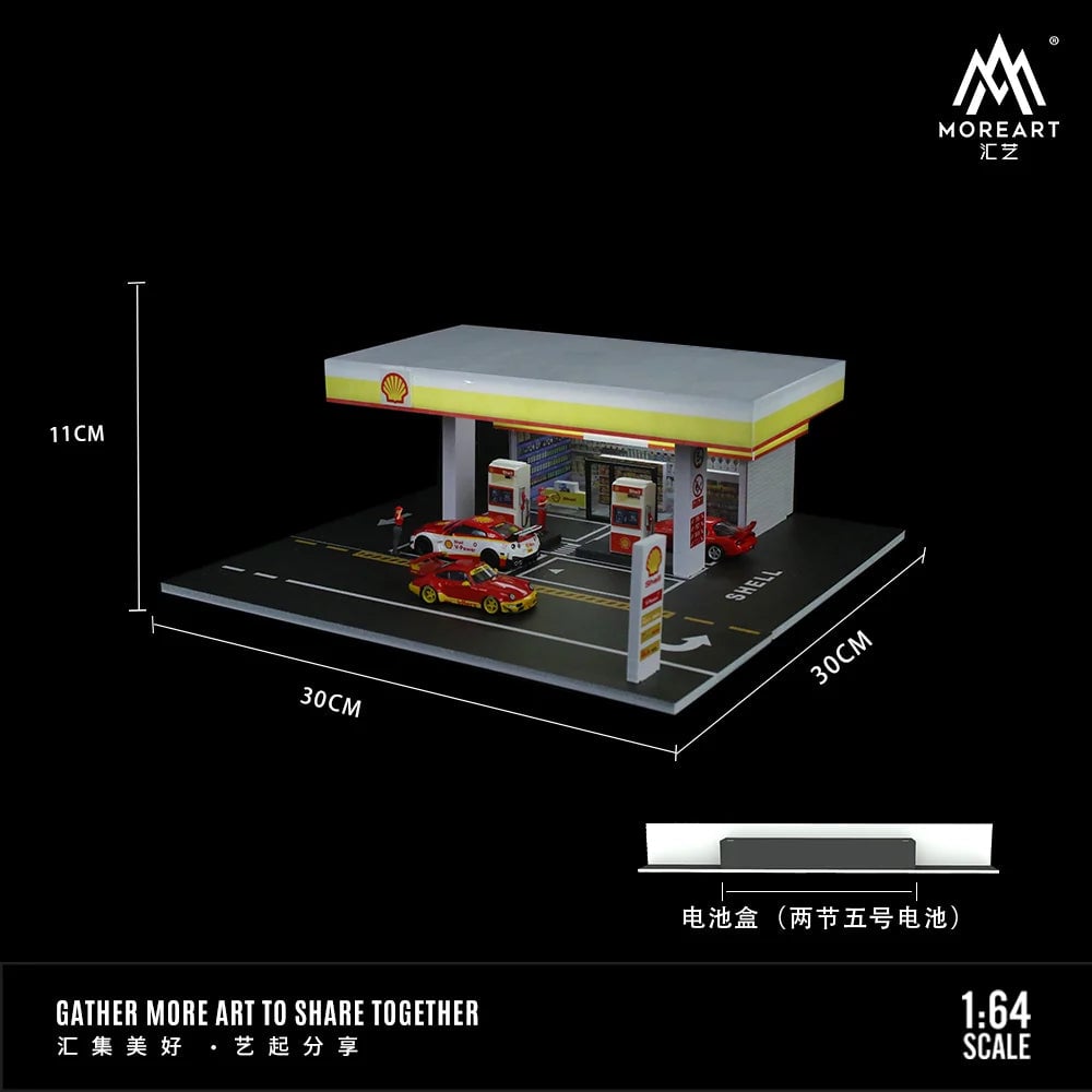 MoreArt Shell Gas Station Scene Diorama & Garage | MoreArt 1:64 Diorama photo 3