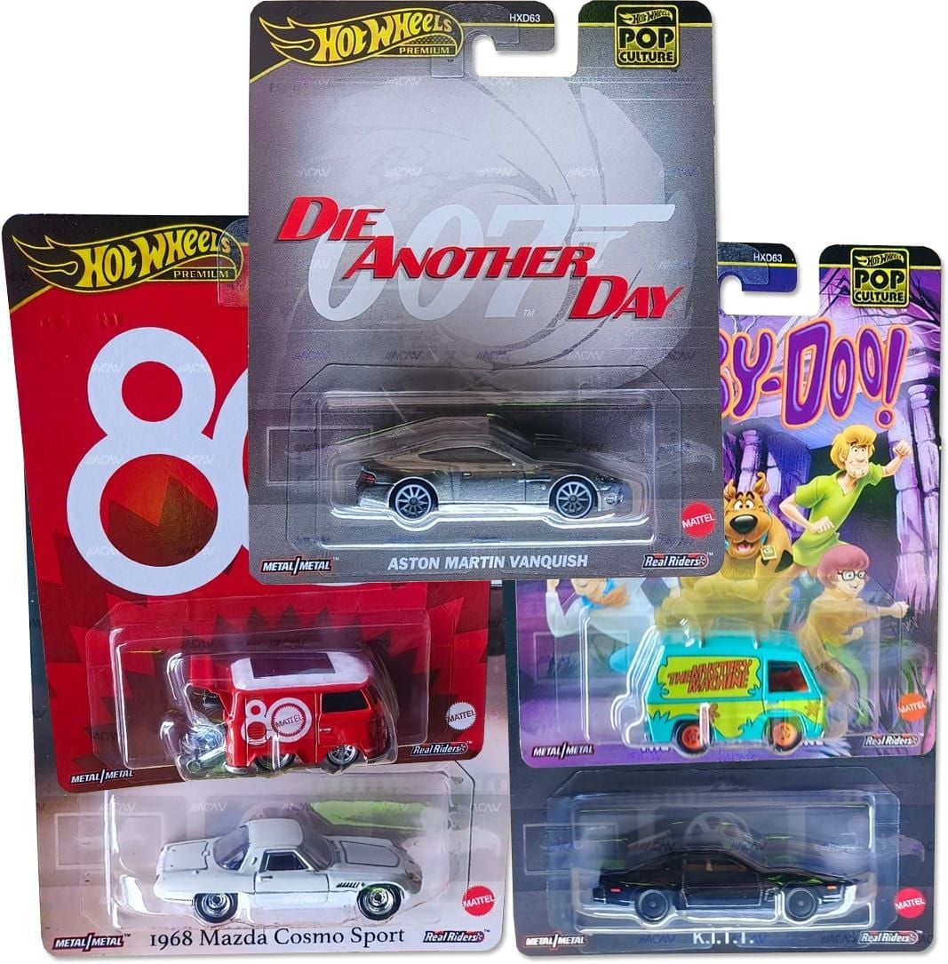 Hot Wheels Hot Wheels Premium Pop Culture Set | 007 Vanquish, Mystery Machine, K.I.T.T., Mazda Cosmo Sport & Mattel 80th Van