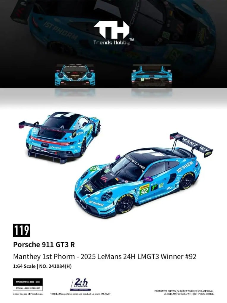 Trends Hobby Porsche 911 GT3 R Manthey 1ST Phorm 2025 Le Mans Winner #92