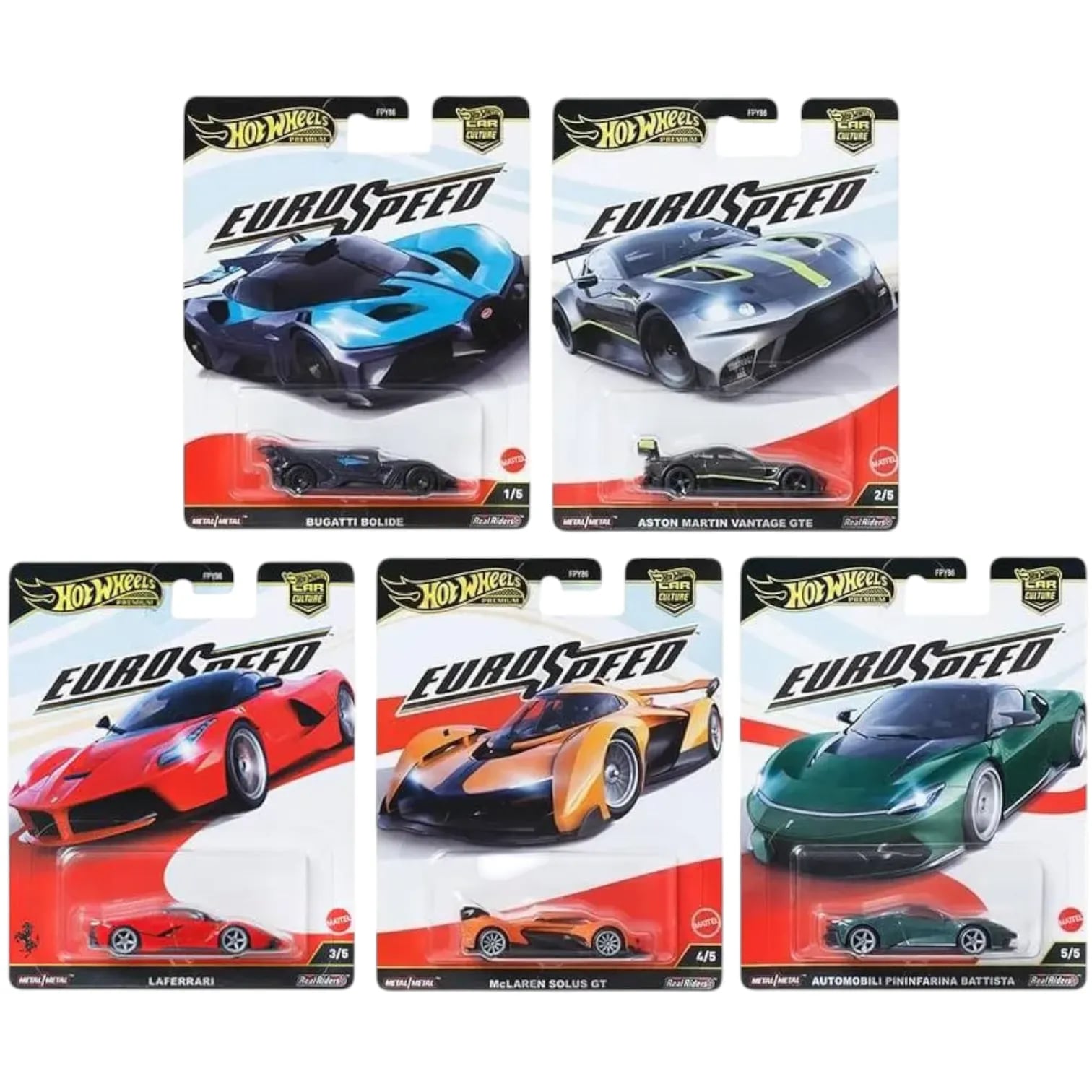 Hot Wheels Hot Wheels Premium Car Culture Euro Speed Set | Bugatti Bolide, Vantage GTE, LaFerrari, Solus GT & Battista