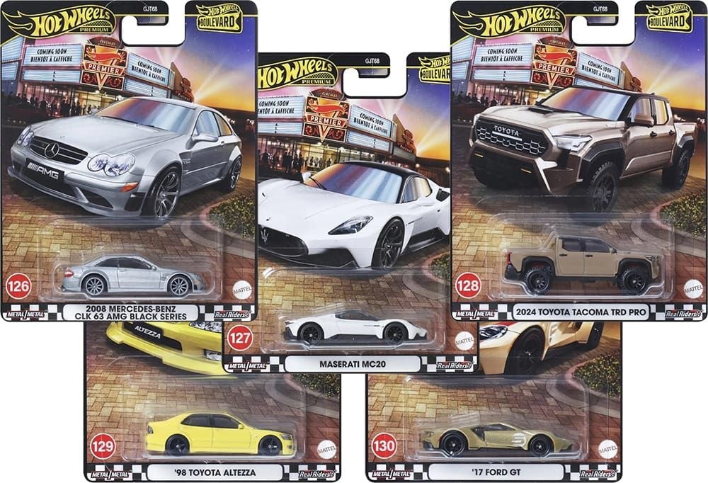 Hot Wheels Hot Wheels Premium Boulevard Set #126–130 | CLK 63 AMG Black Series, Maserati MC20, Tacoma TRD Pro, Altezza & Ford GT