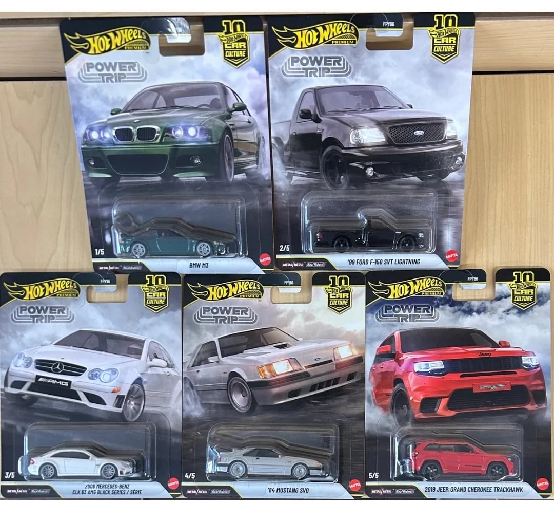Hot Wheels Hot Wheels Premium Car Culture Power Trip Set | BMW M3, F-150 Lightning, CLK 63 AMG, Mustang SVO & Trackhawk
