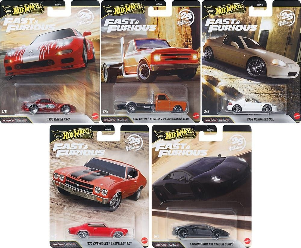 Hot Wheels Hot Wheels Premium Fast & Furious Mix | Mazda RX-7, Chevy C-10, Honda Del Sol, Chevelle SS & Aventador (Set of 10)